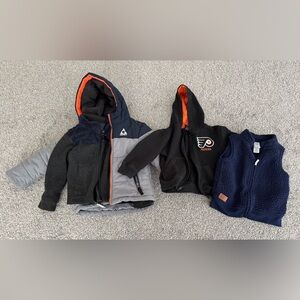 Kids Black and Gray Hooded Jacket, matching fleece, Flyers Zip up, & fleece vest